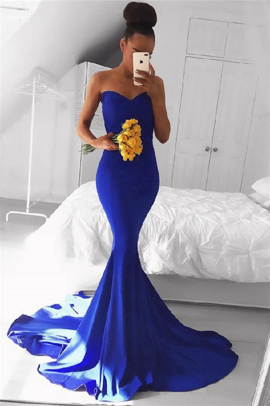 Simple Royal Blue Sweetheart Prom Dresses  Mermaid Sexy Evening Gowns