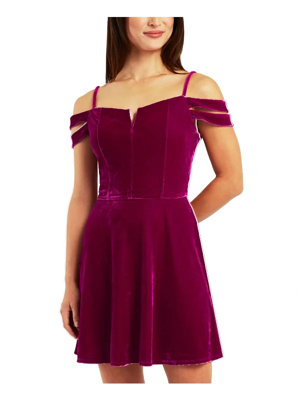 Juniors Womens Notched Neck Mini Cocktail and Party Dress Tunics Sale discount