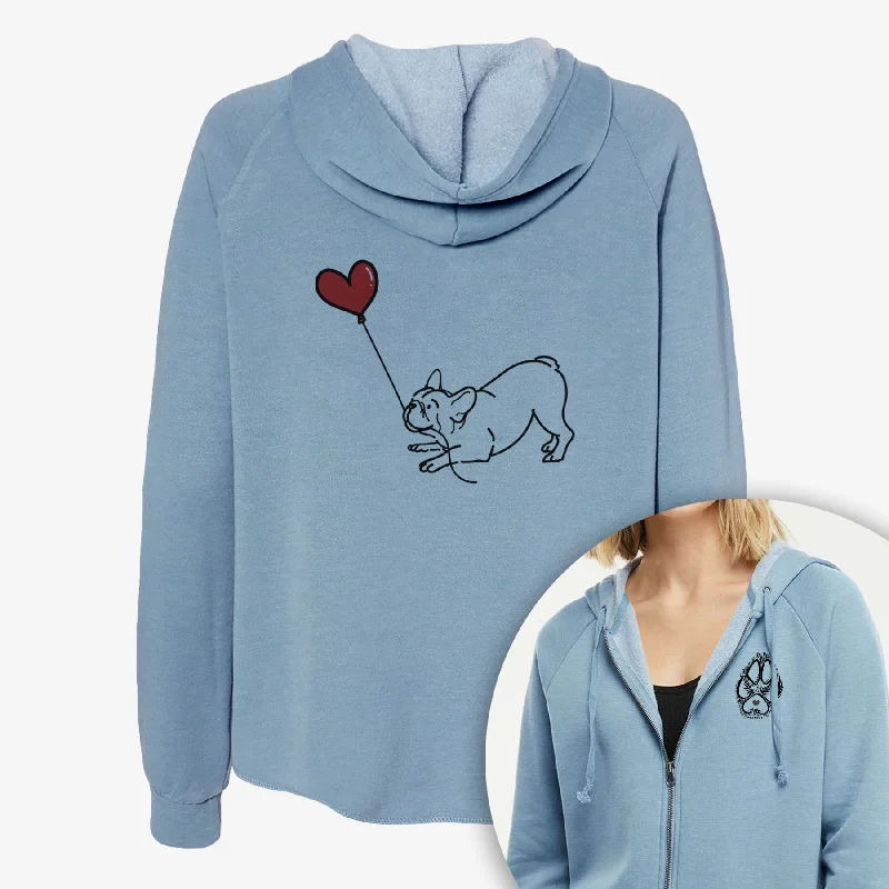 Frenchie Heart String- Women's Cali Wave Zip-Up Sweatshirt Hoodie with High Neck Warm Protective Frenchie Heart String- Women's Cali Wave Zip-Up Sweatshirt Hoodie with High Neck Warm Protective