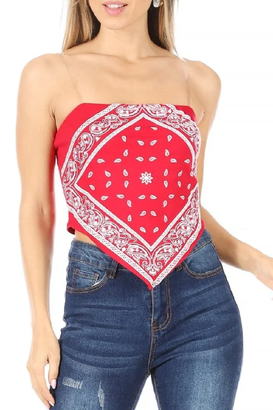 Women's Paisley Sexy Bandana tube crop top with clear adjustable spaghetti strap Houndstooth Herringbone Solid Women's Paisley Sexy Bandana tube crop top with clear adjustable spaghetti strap Houndstooth Herringbone Solid