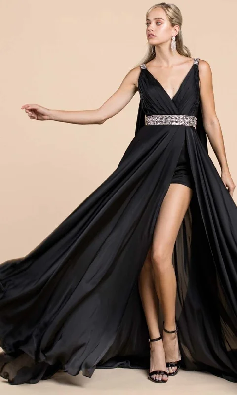 Ladivine A0065 - Exquisite V-Neck Caped Evening Dress Tunics Fashionable trendy