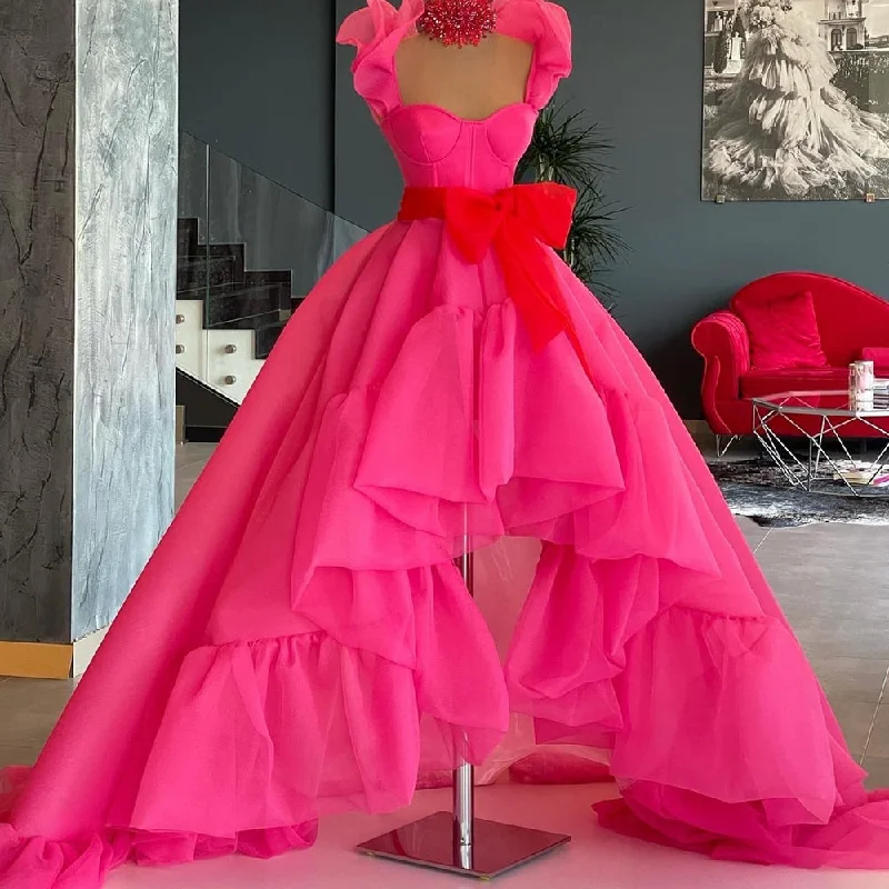 Cinessd Back to school outfit Sweetheart Rose Red Evening Dresses Long 2023 Elegant Organza Hi-Lo A-Line Prom Gowns Red Bow Party Dress Vestido De Fiesta Tunics Versatile stylish