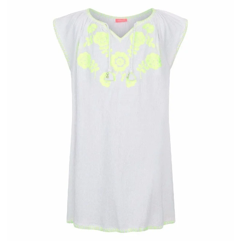 Sunuva Girls Cheesecloth Dress White & Neon