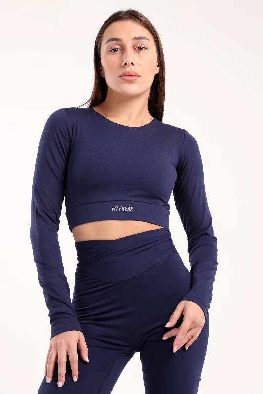 Long Sleeve Crop Top (40083) - Fit Freak Spandex Blend Rayon Blend Denim Blend