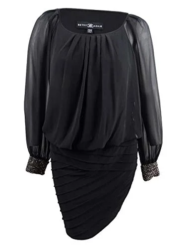 Betsy & Adam Womens Plus Blouson Shutter Pleat Party Dress Black 16W Tunics Sophisticated sleek Betsy & Adam Womens Plus Blouson Shutter Pleat Party Dress Black 16W Tunics Sophisticated sleek
