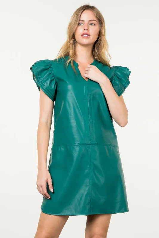 Elise  Flutter Sleeve Leather Midi THML Dress Tunics Favorite customer
