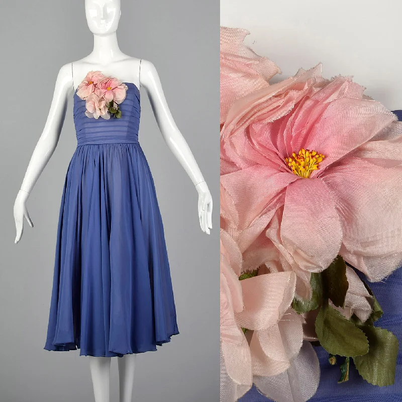 1950s Periwinkle Blue Chiffon Party Dress Tunics Mesh breathable
