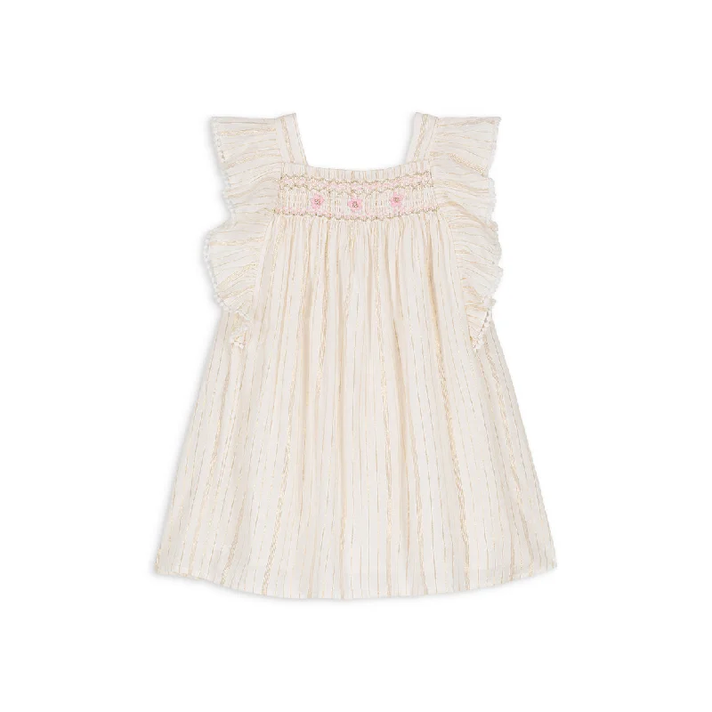 Louise Misha Dress Martine Lurex Striped Cotton Voile Cream
