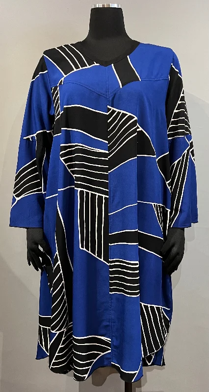 Lyng N74073R Jenny Dress 3/4 Cobalt Rayon Combo Tunics Travel practical