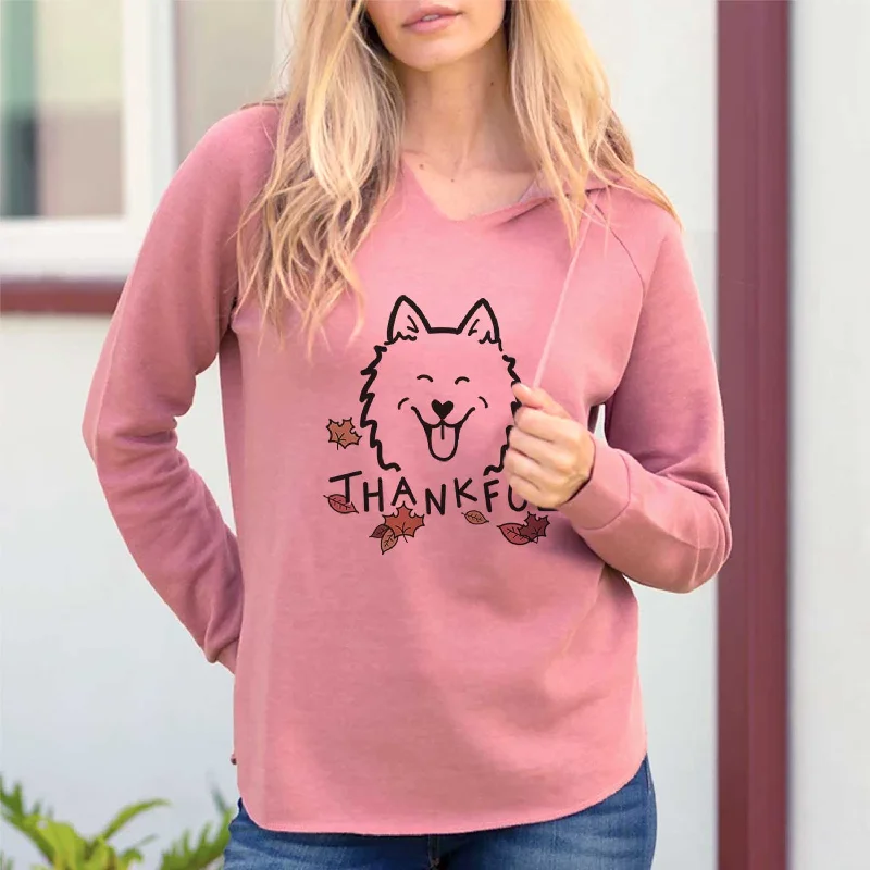 Thankful American Eskimo - Cali Wave Hooded Sweatshirt Hoodie with Longline Fit Extended Stylish Thankful American Eskimo - Cali Wave Hooded Sweatshirt Hoodie with Longline Fit Extended Stylish