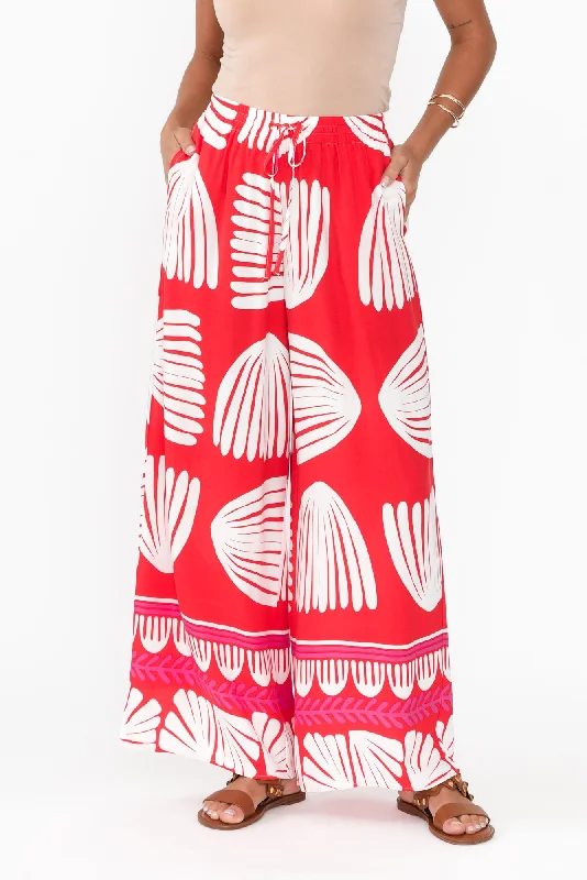Olinda Red Shell Drawstring Pants Soft Stretch Pants