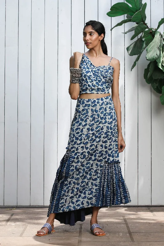 ROUCHED CROP TOP WITH ASYMMETRICAL SKIRT Sequined Glittery Shiny