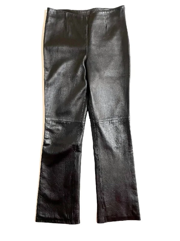 Women's Leather Leg Lined Bootcut Pants In Black Formal Slim Pants