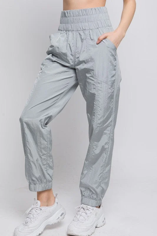 Women's Active Parachute Jogger Pants Stylish Paperbag Waist Pants