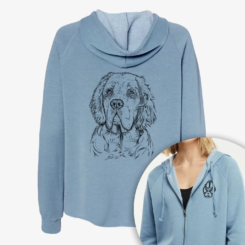 Gary the Clumber Spaniel - Women's Cali Wave Zip-Up Sweatshirt Hoodie with Puffed Sleeves Voluminous Trendy Gary the Clumber Spaniel - Women's Cali Wave Zip-Up Sweatshirt Hoodie with Puffed Sleeves Voluminous Trendy