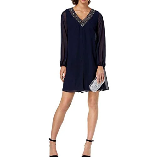 Betsy & Adam Womens Petites Mini Illusion Cocktail Dress Navy 2P