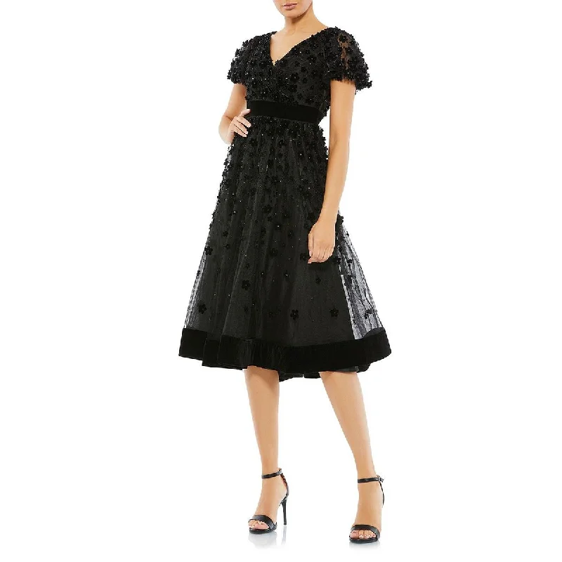 Womens Embellished Midi Cocktail and Party Dress empire Waist empire