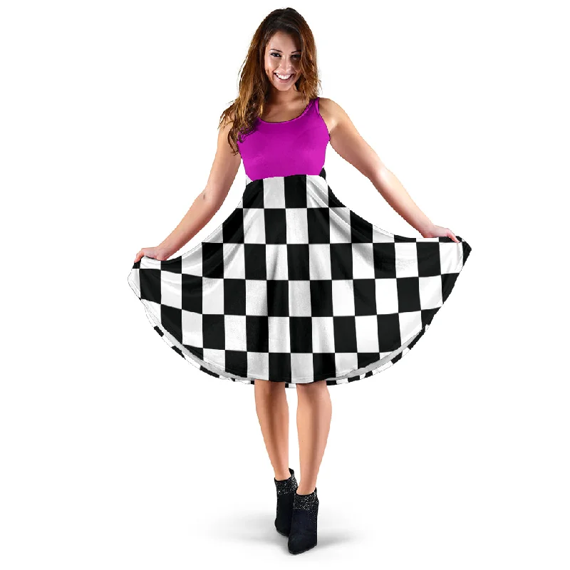 Racing Checkered Flag Dress Mixed Pink