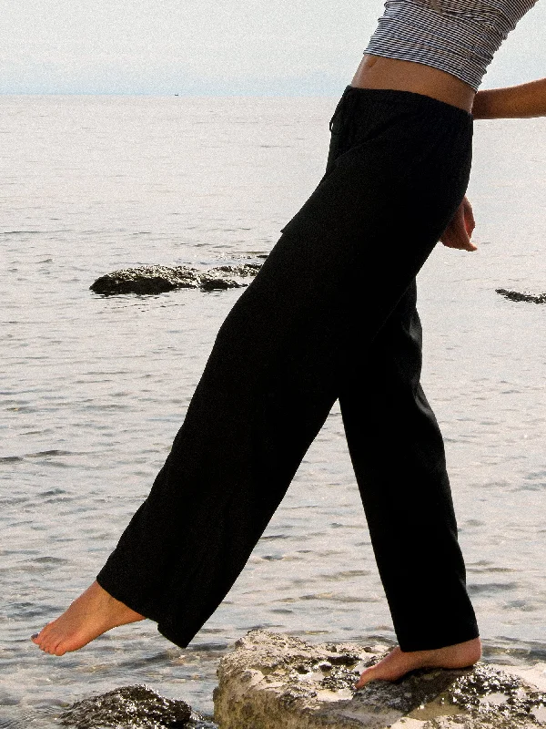 HARLOW LANA LINEN PANT - BLACK Comfortable Pleated Pants