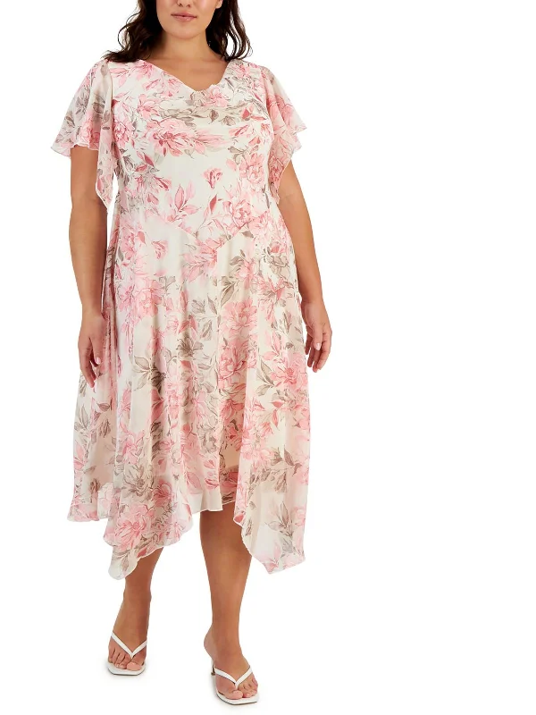 Plus Womens Handkerchief Hem Long Cocktail And Party Dress A-Line Day Work