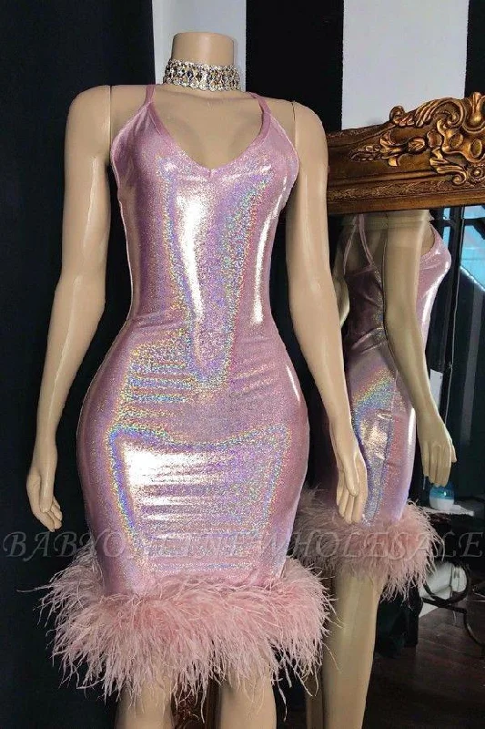 Sexy Spaghetti Straps Sequins Formal Party Dress Short Mini Prom Dress Halter Neckline Beach