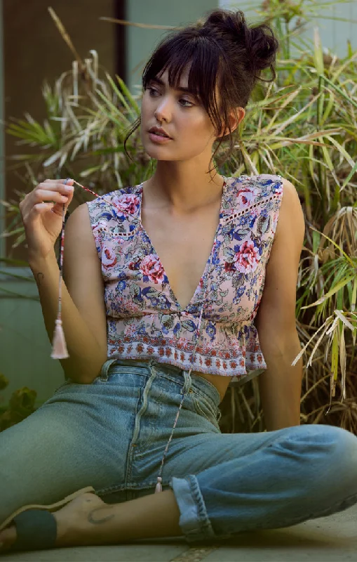 Victoria Sleeveless Crop Top Zippered Buttoned Snapped