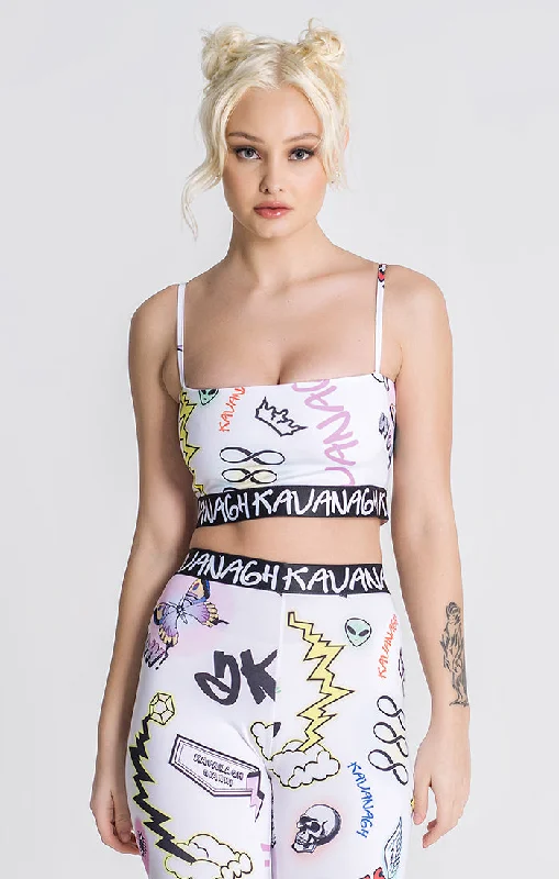 White Candy Crop Top Terry Blend Velvet Blend Canvas Blend
