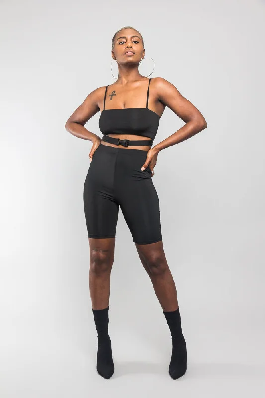 Buckled Crop Top Set Anti-Pilling Machine Wash Handmade