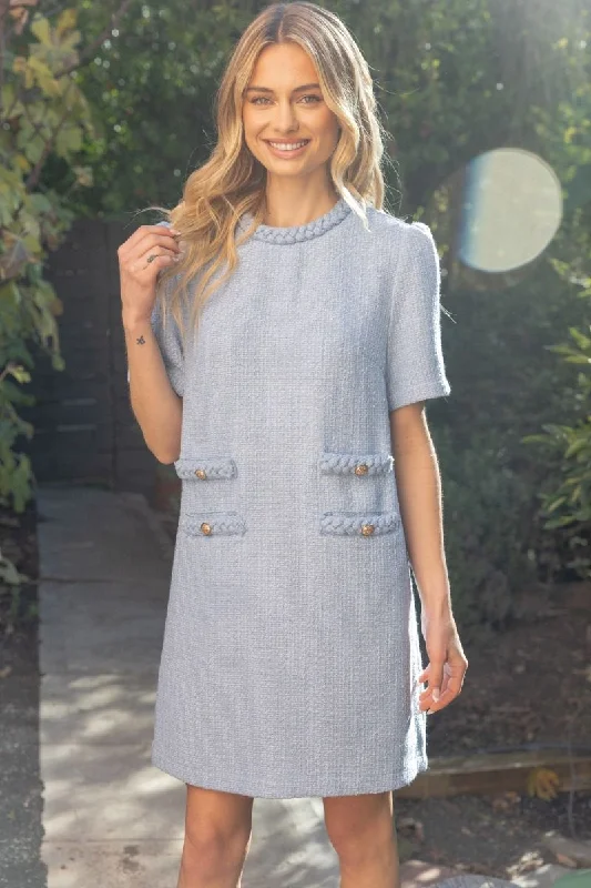 Aldis Braid Neck Double Pocket Tweed VOY Dress Tunics Evening elegant