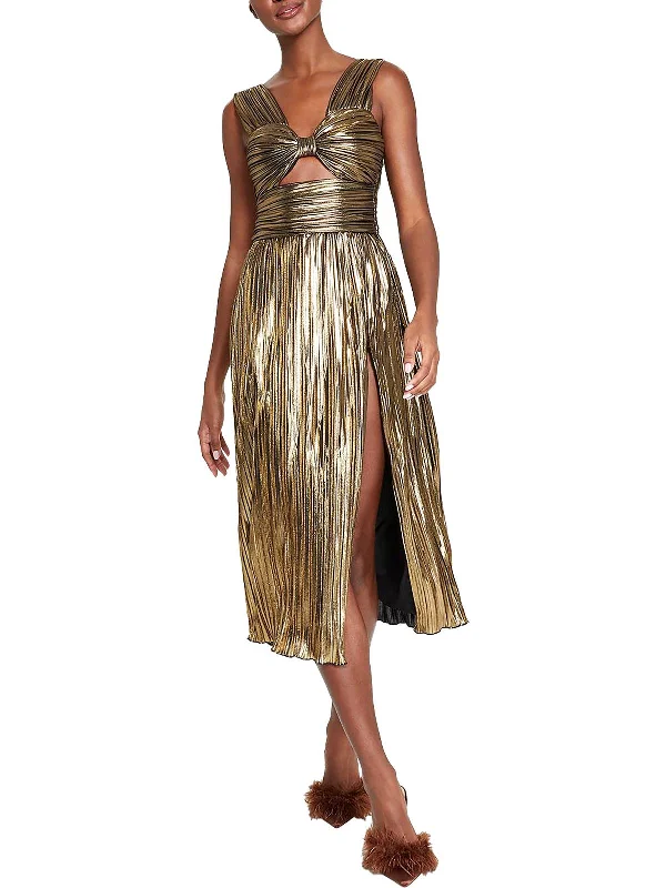 Womens Metallic Midi Cocktail And Party Dress Shift Classic Vintage