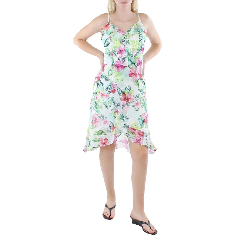 Womens Ruffled Midi Cocktail and Party Dress Tunics Top Casual