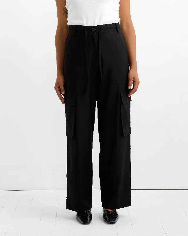Wool Blend Cargo Pant in Black Cozy Fitted Pants
