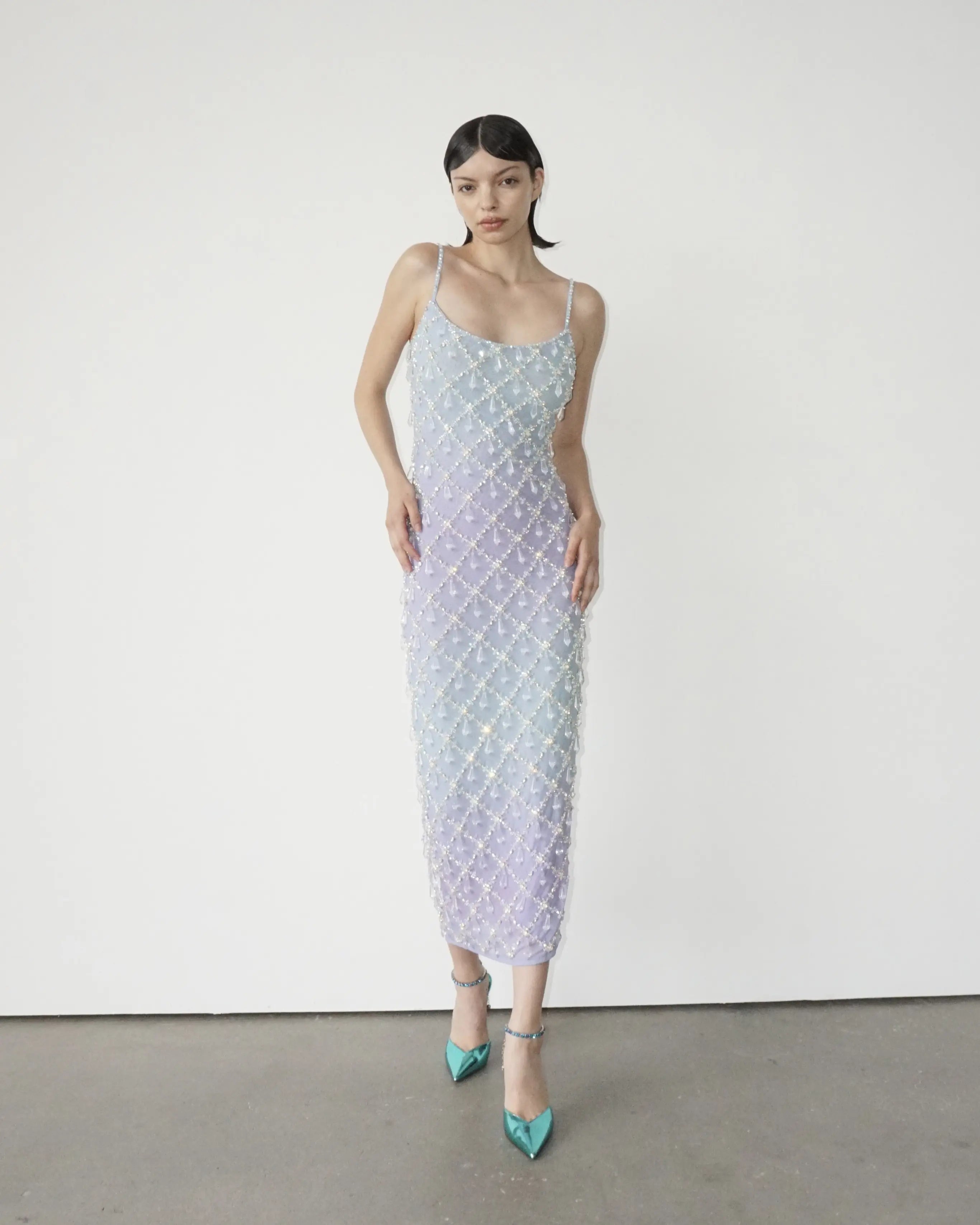 Calliope Luxury Crystal Blue Ombre Maxi Party Dress Tunics Velvet soft
