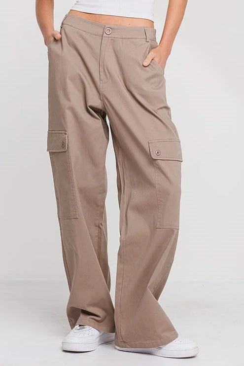 Women's Twill Wide Pants with Pockets Comfortable Cargo Pants