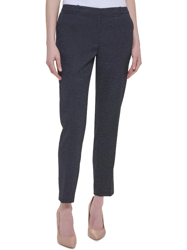 Womens Mid-Rise Polka Dot Straight Leg Pants High-Waist Jogger Pants