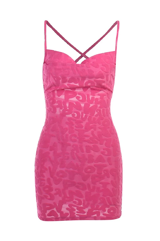 Lace-Up Back Fuchsia Bodycon Party Dress Tunics Mesh breathable