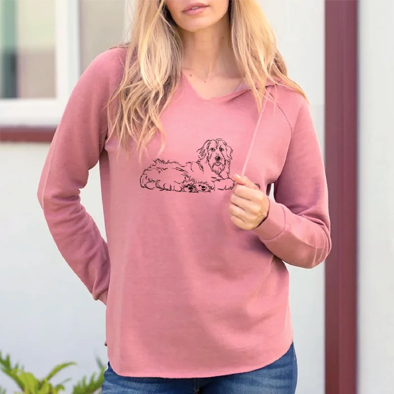 Doodled Kate the Goldendoodle - Cali Wave Hooded Sweatshirt Hoodie with Hem Applique Textured Unique Doodled Kate the Goldendoodle - Cali Wave Hooded Sweatshirt Hoodie with Hem Applique Textured Unique