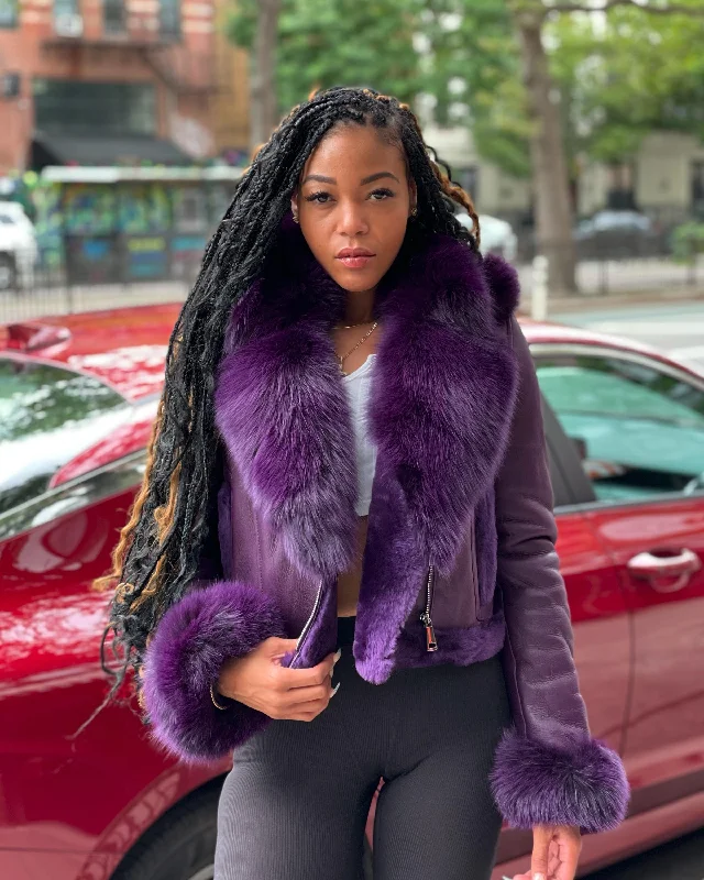 WOMEN SHEARLING- PURPLE CROP TOP Mesh Canvas Denim