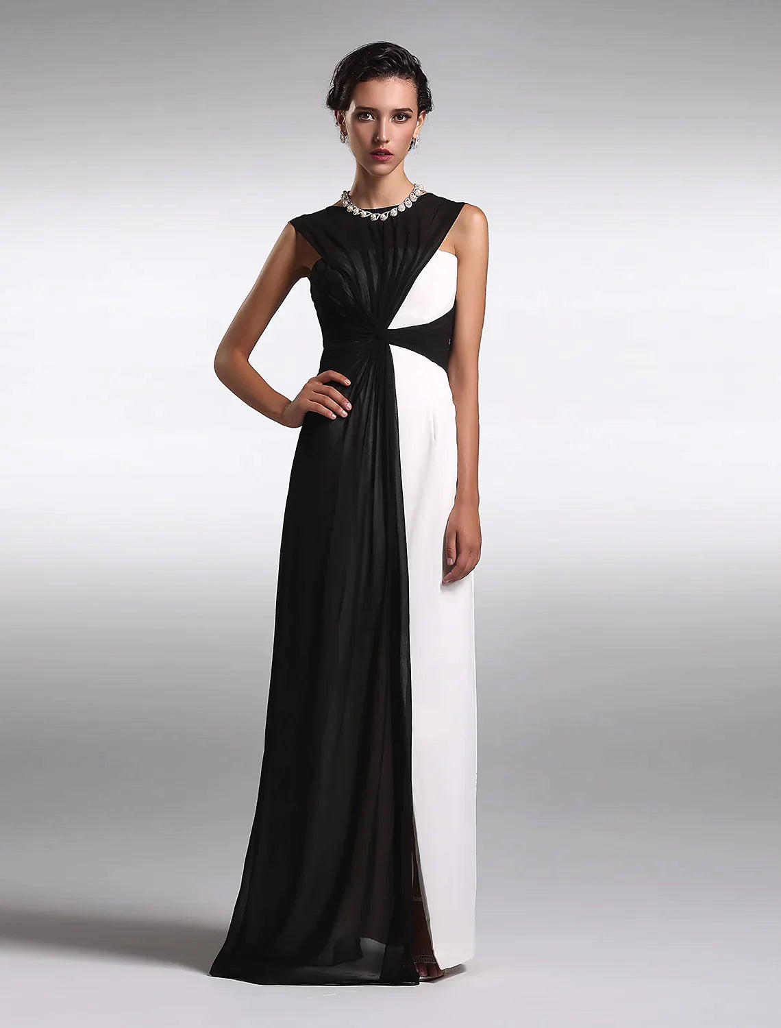 Little Black Dress Dress Wedding Guest Floor Length Sleeveless V Back with Ruched