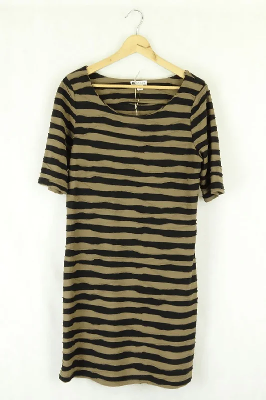 Rockmans L Brown And Black Stripe Dress Tunics Cozy soft