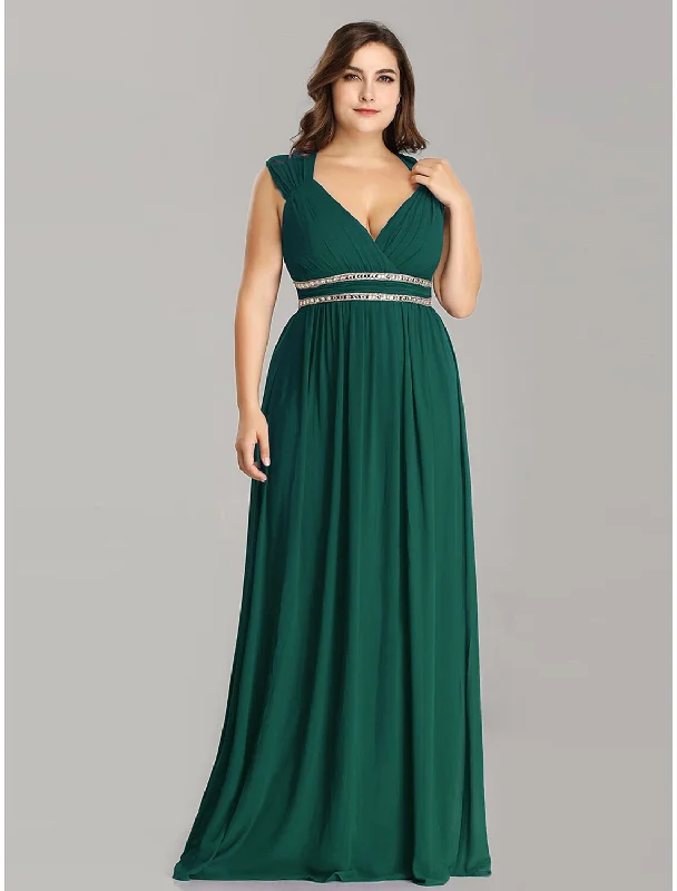 A-Line Plus Size Wedding Guest Prom Dress V Neck Backless Sleeveless Floor Length Lace with Crystals Beading A-Line Plus Size Wedding Guest Prom Dress V Neck Backless Sleeveless Floor Length Lace with Crystals Beading