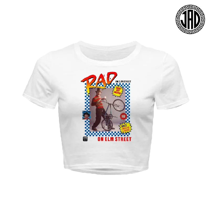 Rad On Elm Street - Women's Crop Top Mesh Canvas Denim