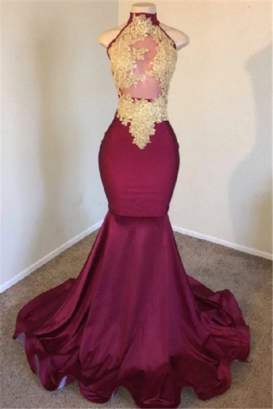 High-neck Mermaid Sleeveless Elegant Evening Dresses