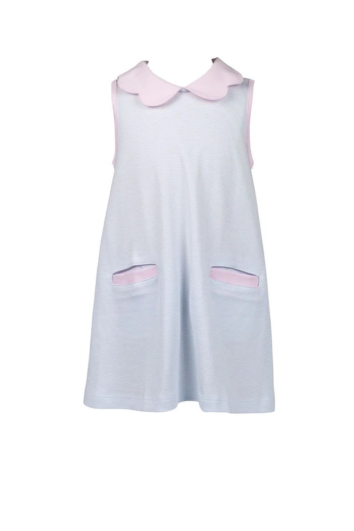 Scallop Dress | Light Blue Stripes