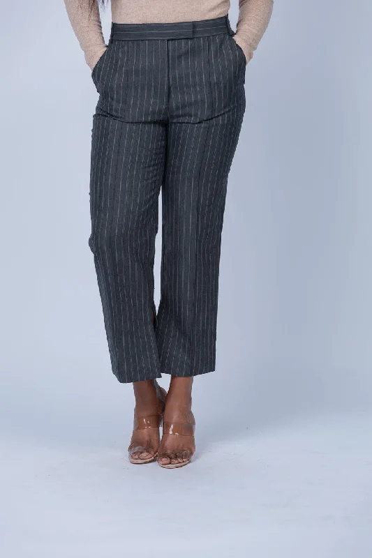 Simkhai Vera Crop Pant in Grey Pinstripe Fashionable Button-Up Pants