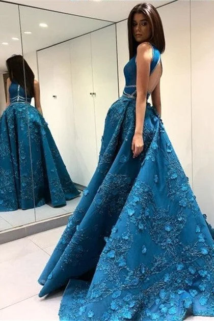 Elegant Sleeveless Princess Evening Dress  | A-Line Open Back Prom Dresses with Flowers
