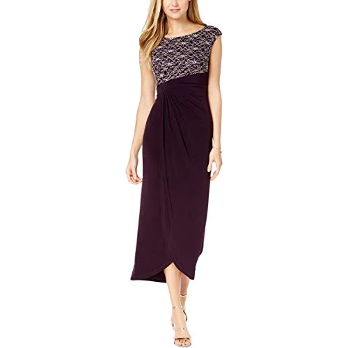 Connected Apparel Womens Lace Sleeveless Evening Dress Purple