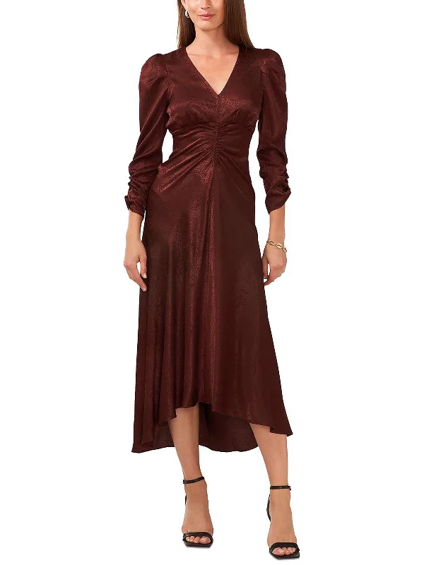 Womens Ruched Long Cocktail And Party Dress Boat Neckline Classic