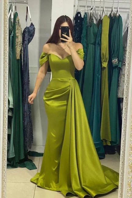 Suzhoufashion Classic Green Off-the-shoulder Mermaid Evening Party Dresses With Ruffles Tunics Custom made Suzhoufashion Classic Green Off-the-shoulder Mermaid Evening Party Dresses With Ruffles Tunics Custom made