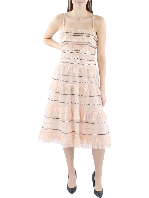 Womens Metallic Tiered Cocktail And Party Dress Tunics Fashionable trendy